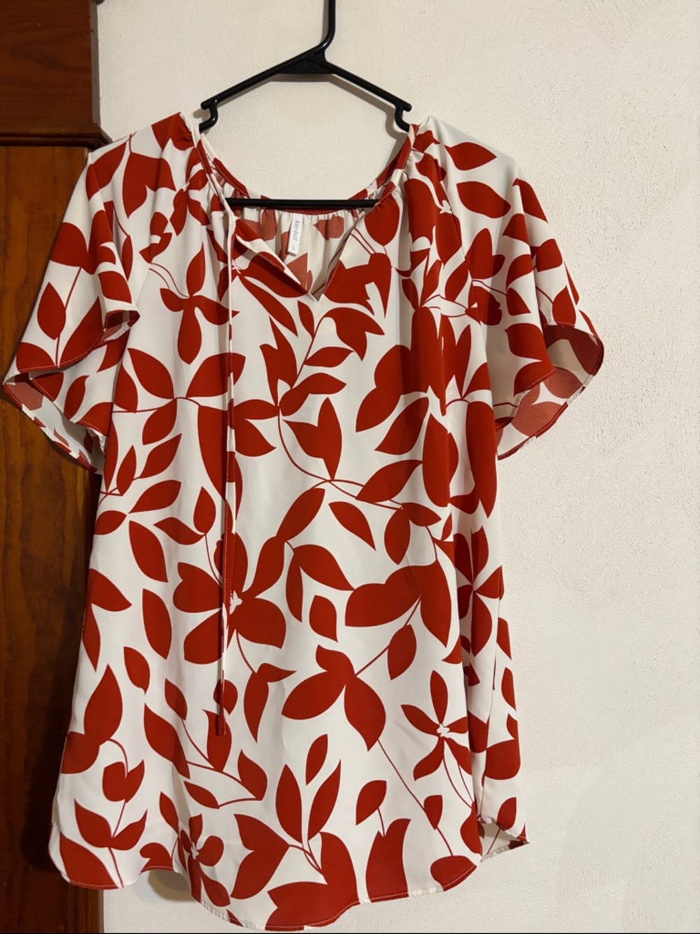 Dollcake White Blouse with Rust Red Leaf Print